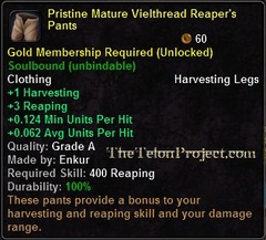 In-game tooltip for Pristine Mature Vielthread Reaper's Pants