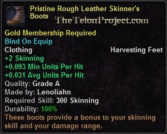 In-game tooltip for Pristine Rough Leather Skinner's Boots