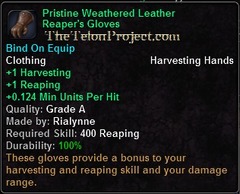 In-game tooltip for Pristine Weathered Leather Reaper's Gloves