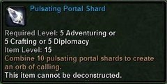 In-game tooltip for Pulsating Portal Shard