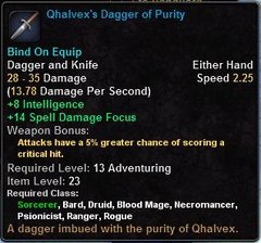 In-game tooltip for Qhalvex's Dagger Of Purity