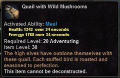 In-game tooltip for Quail With Wild Mushrooms