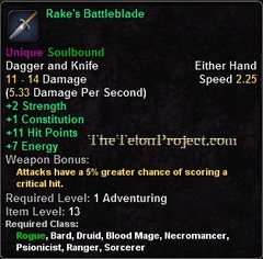 In-game tooltip for Rake's Battleblade