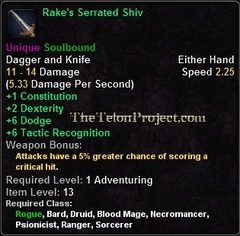 In-game tooltip for Rake's Serrated Shiv
