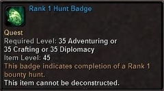 In-game tooltip for Rank 1 Hunt Badge