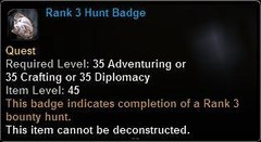In-game tooltip for Rank 3 Hunt Badge
