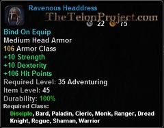 In-game tooltip for Ravenous Headdress