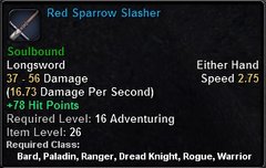 In-game tooltip for Red Sparrow Slasher