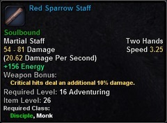 In-game tooltip for Red Sparrow Staff
