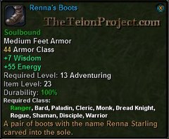 In-game tooltip for Renna's Boots