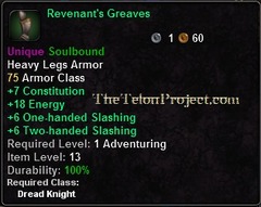 In-game tooltip for Revenant's Greaves