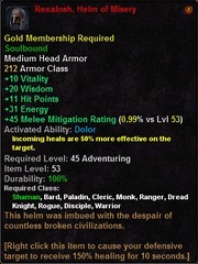 In-game tooltip for Rexalosh, Helm of Misery