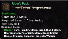 In-game tooltip for Rider's Pack
