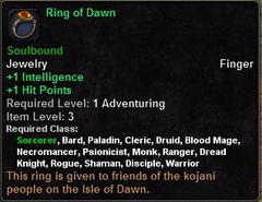 In-game tooltip for Ring of Dawn