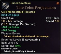 In-game tooltip for Runed Greataxe