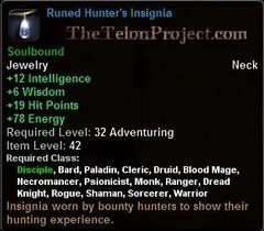 In-game tooltip for Runed Hunter's Insignia