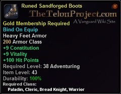 In-game tooltip for Runed Sandforged Boots