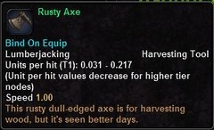 In-game tooltip for Rusty Axe