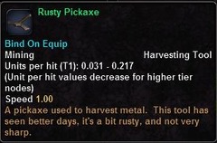 In-game tooltip for Rusty Pickaxe