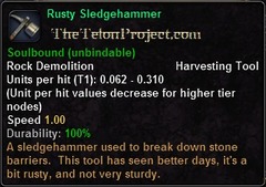 In-game tooltip for Rusty Sledgehammer