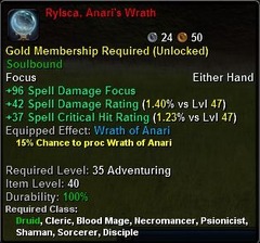 In-game tooltip for Rylsca, Anari's Wrath