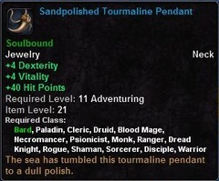 In-game tooltip for Sandpolished Tourmaline Pendant