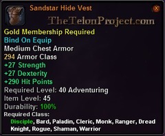 In-game tooltip for Sandstar Hide Vest