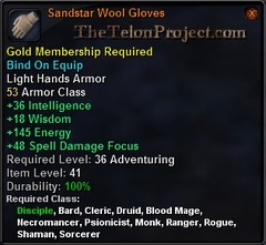 In-game tooltip for Sandstar Wool Gloves