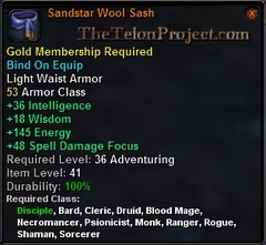 In-game tooltip for Sandstar Wool Sash