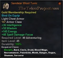 In-game tooltip for Sandstar Wool Tunic