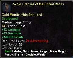 In-game tooltip for Scale Greaves of the United Races
