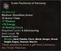 In-game tooltip for Scale Pauldrons Of Harmony