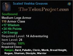 In-game tooltip for Scaled Veshka Greaves