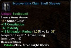 In-game tooltip for Scolovendria Clam Shell Sleeves