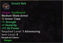 In-game tooltip for Scout's Belt