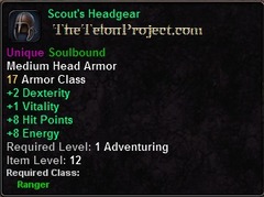 In-game tooltip for Scout's Headgear