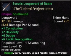 In-game tooltip for Scout's Longsword of Battle