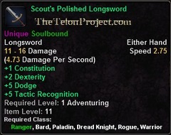 In-game tooltip for Scout's Polished Longsword