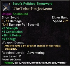 In-game tooltip for Scout's Polished Shortsword