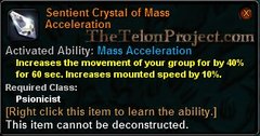 In-game tooltip for Sentient Crystal of Mass Acceleration