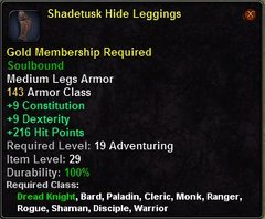 In-game tooltip for Shadetusk Hide Leggings