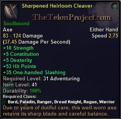 In-game tooltip for Sharpened Heirloom Cleaver