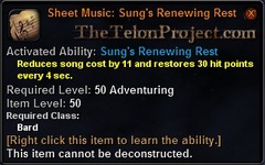 In-game tooltip for Sheet Music: Sung's Renewing Rest