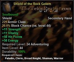 In-game tooltip for Shield of the Rock Golem