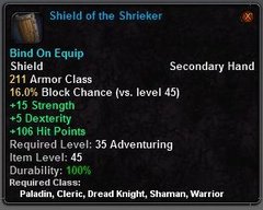 In-game tooltip for Shield of the Shrieker