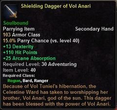 In-game tooltip for Shielding Dagger Of Vol Anari