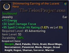In-game tooltip for Shimmering Earring of the Lucent Hero
