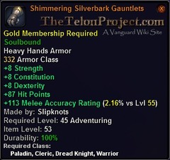 In-game tooltip for Shimmering Silverbark Gauntlets