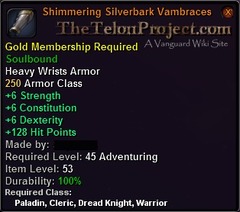 In-game tooltip for Shimmering Silverbark Vambraces