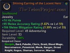 In-game tooltip for Shining Earring of the Lucent Hero